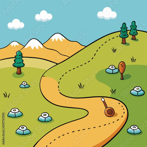 Whimsical Landscape with Musical Instrument and Mysterious Objects new 2025 trendy