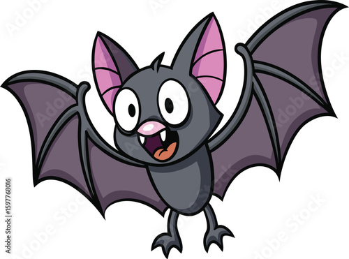 Cute cartoon bat flying with open wings and happy expression new 2025 trendy