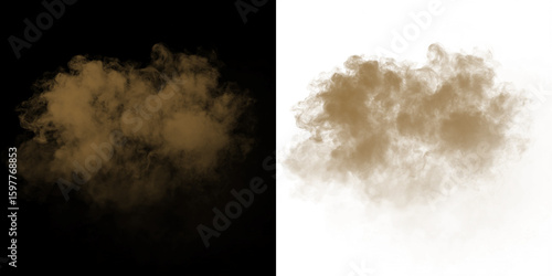 Abstract smoke texture with powdery splash and flying dust particles. Brown dirt cloud overlay for creative projects. PNG with transparent background for easy integration.