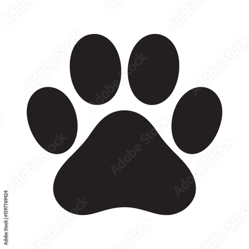 Cat and Dog Paw Print Icon in Black Vector Style.