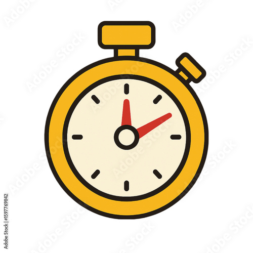 A stopwatch vector illustration on a white background, featuring a vintage metal alarm clock icon with a classic chrome dial, perfect for sports and speed timers