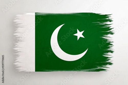 Pakistan flag painted with brush strokes, national symbol representation