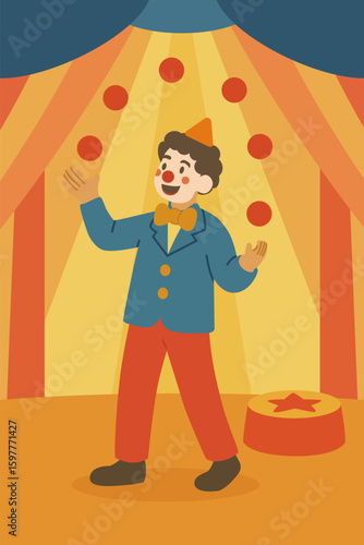 Clown juggles balls. Vector stock illustration eps 10.
