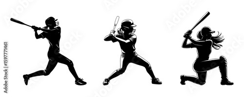female softball batter, silhouette vector design.