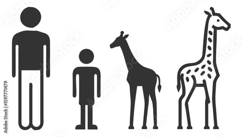 Comparative Heights Pictogram Showing an Adult Person, a Child, a Shorter Giraffe, and a Taller Giraffe Side by Side