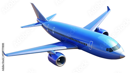 Blue airplane vector illustration depicting flight travel transportation commercial aircraft passenger plane