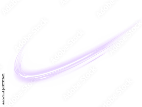 Shiny purple line PNG overlay with abstract light curve. Elegant glowing stream isolated on transparent background, ideal for design projects, illustration, or motion graphics.