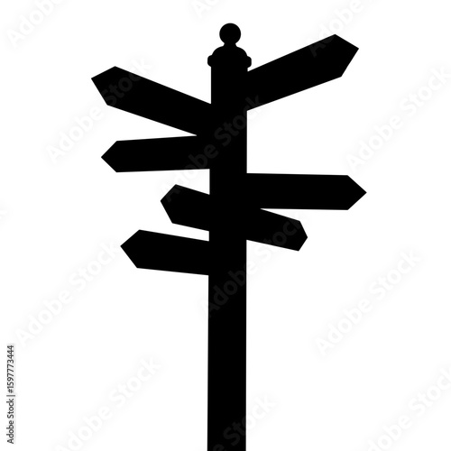 Silhouette of signpost with directional arrows – Navigation guidance, junction