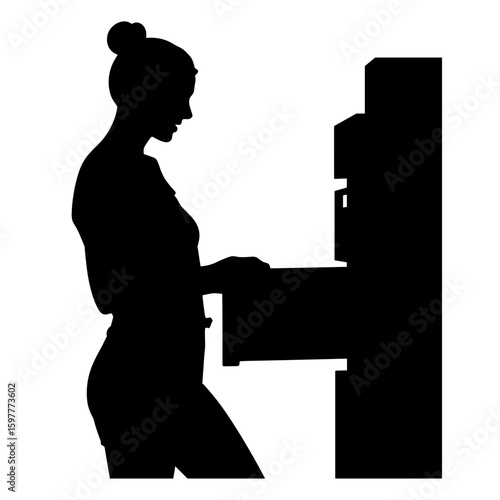 Silhouette of woman placing pack in drawer, secure routine, responsible habit
