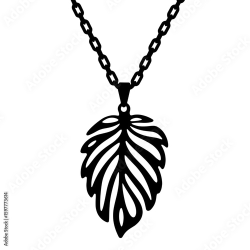 Silhouette of metallic leaf pendant on chain – Organic jewelry design, nature-inspired elegance