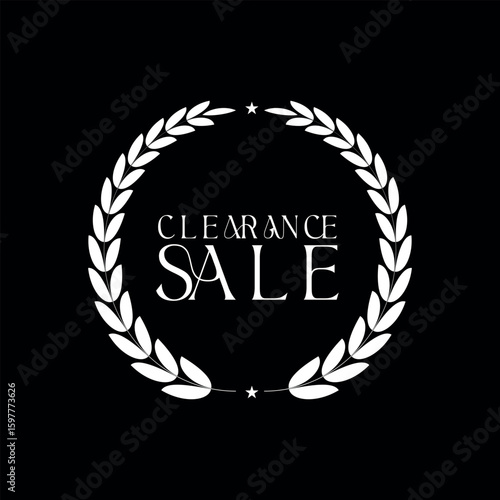 Clearance Sale White Laurel Badge on Black Background – Elegant Flat Vector Label