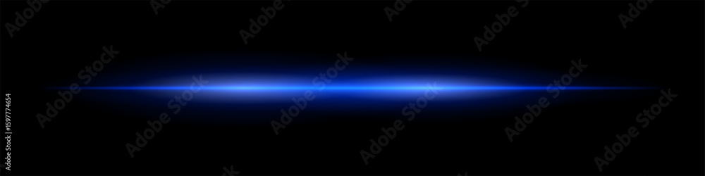 Fototapeta premium Horizontal glowing beam with soft blurred edges and bright center. Smooth gradient spreads across background forming minimal futuristic light effect.