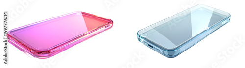 3D glass phone icon. Blank application icon glass panel or acrylic with reflection . 3D vector illustration. isolated on a transparent back
