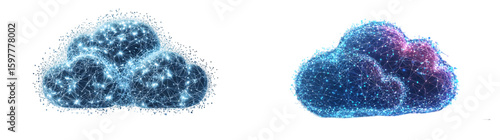 A digital representation of a cloud with interconnected nodes, symbolizing cloud computing and data networks in technology