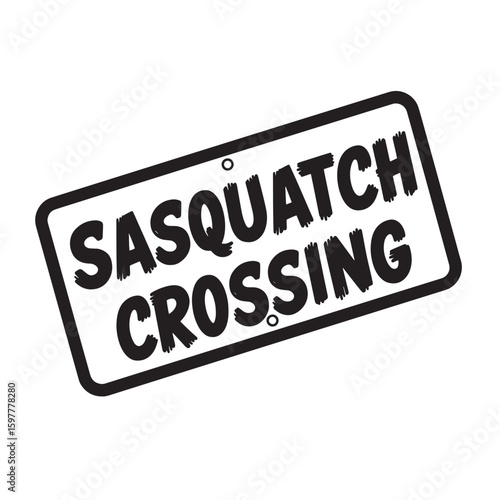 Sasquatch crossing signage graphic in black and white
