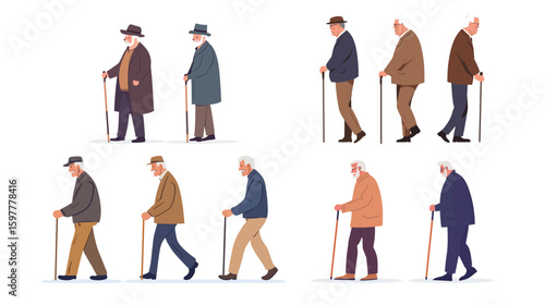Two elderly gentlemen walking with canes outdoors, showcasing friendship, support, and active aging, capturing a timeless moment of companionship, health, and mobility for senior lifestyle 