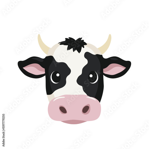 Cute Cow Face Clipart, Vector Logo, Icon