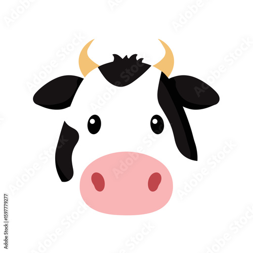 Cute Cow Face Clipart, Vector Logo, Icon