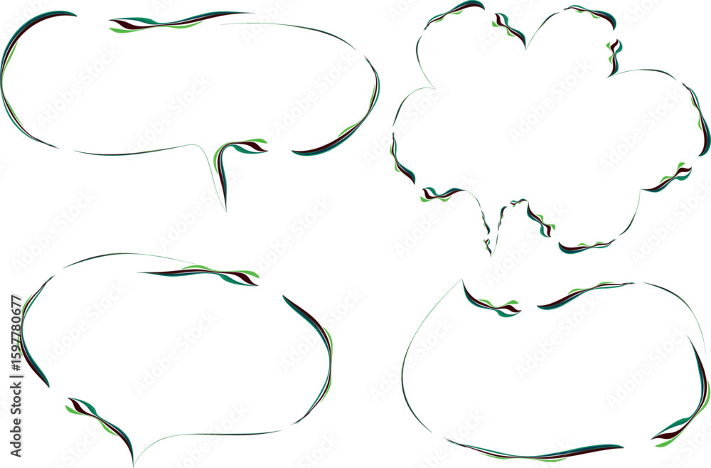 Fototapeta premium dark green wavy lines colorful abstract hand drawn speech bubbles