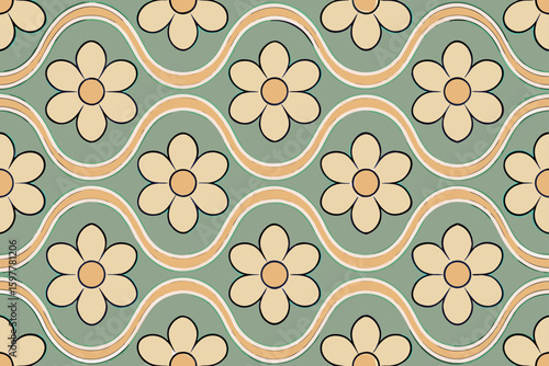 Abstract floral pattern with wavy lines and pastel colors seamless pattern abstract flowers