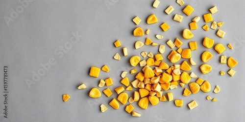 Wallpaper Mural Golden corn flakes scattered artfully on a grey textured surface,   photography,  cornflakes Torontodigital.ca