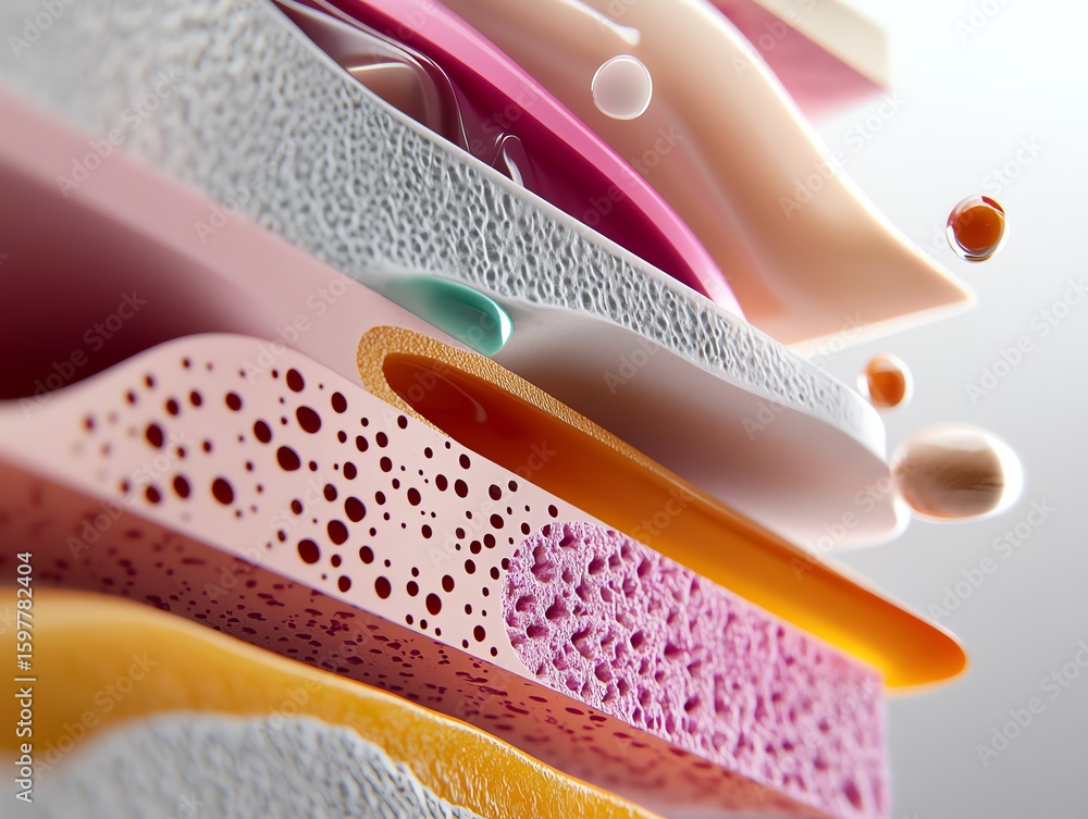 Obraz premium A 3D breakdown of an acne treatment process with vibrant layers of ingredients