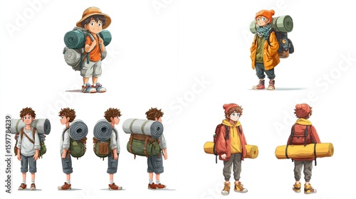 Wallpaper Mural Animated hiker boy poses front, side, back views, plus alternate outfits and gear Torontodigital.ca