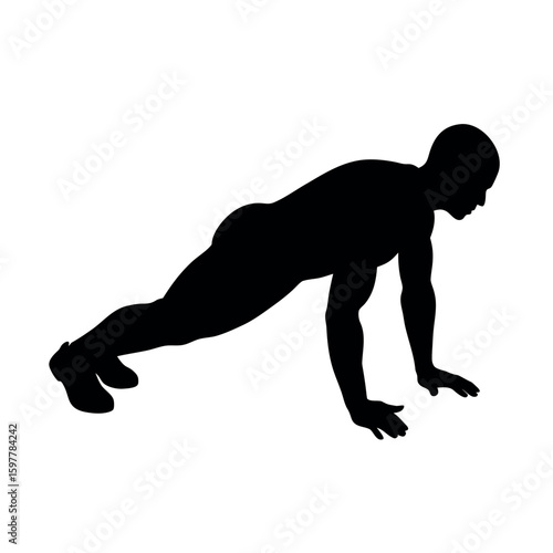 Man performing a full body push up exercise pose silhouette Art Vector illustration