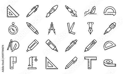 Collection of outline icons representing various tools used for drawing and measurement