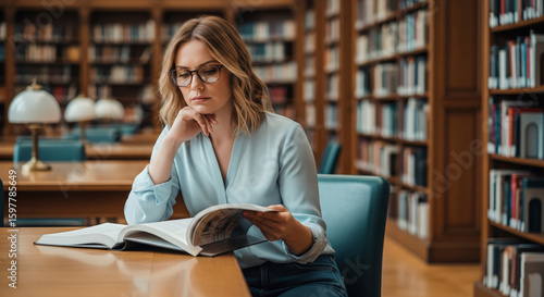 Woman reading in library