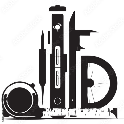 A vector illustration set featuring vintage technology icons including an old clock, radio, and mechanical pencil