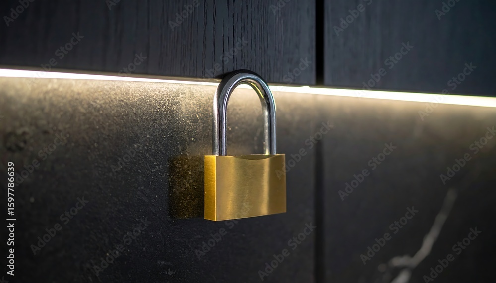 Naklejka premium Secure Lock on Dark Cabinet with Light Edge Glow