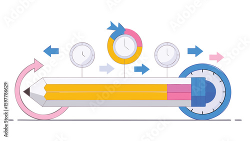 Pencil illustration with clocks and arrows indicating time and process management concept