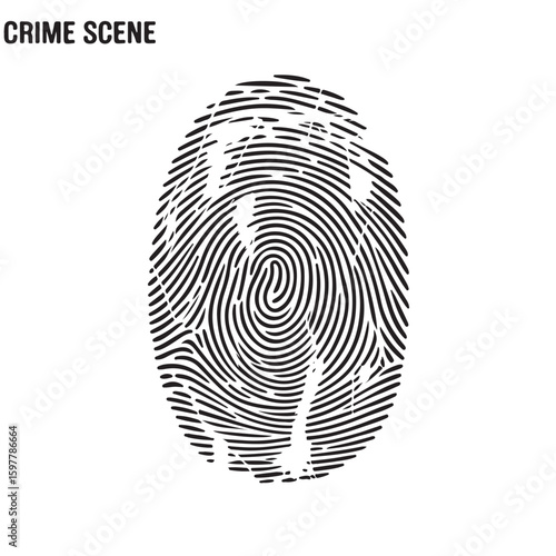Black digital fingerprint on a white background, symbolizing identity and security for forensic identification