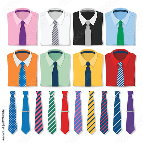 Dress Up Your Digital World A Flat-Lay Digital Illustration Showcasing Diverse Shirts and Ties 