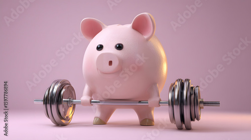 A cute piggy bank lifting a small barbell, showcasing a playful twist on fitness and savings.