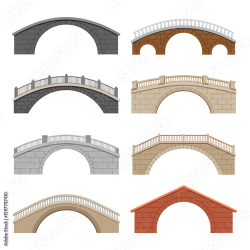 A Set of Eight Architectural Bridges A collection of diverse bridge designs, each showcasing unique architectural features and construction styles.