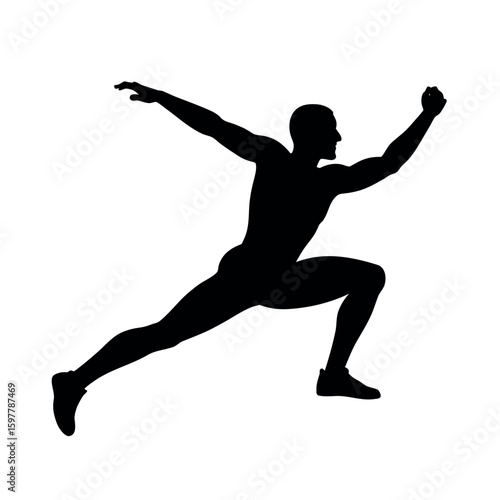 Fit man doing explosive lunge leap during workout silhouette Art Vector illustration