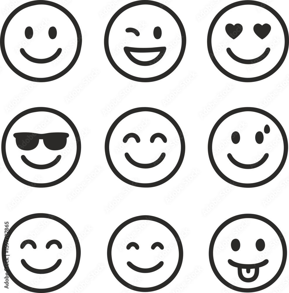 Vector emoticon icons set - positive emotions Vector emoticon icons set - positive emotions