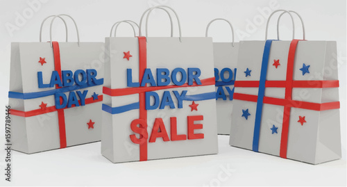 Labor Day Sale shopping bags with red, white, and blue ribbons