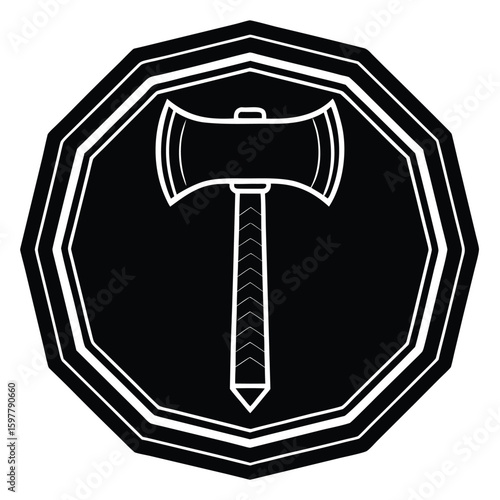 Black and white double headed axe emblem symbol icon