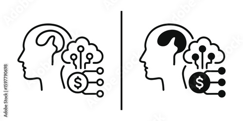AI vs Human Intellect: A stylized line art illustration contrasts the human brain's functions against artificial intelligence.