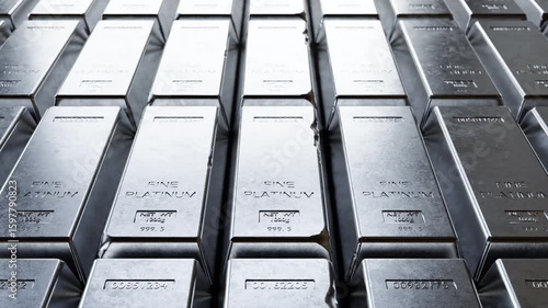 Shiny platinum bars arranged in perfect rows. Ideal for finance, wealth management, investment, banking, and precious metals themes. Clean cinematic composition for editorial and commercial use.