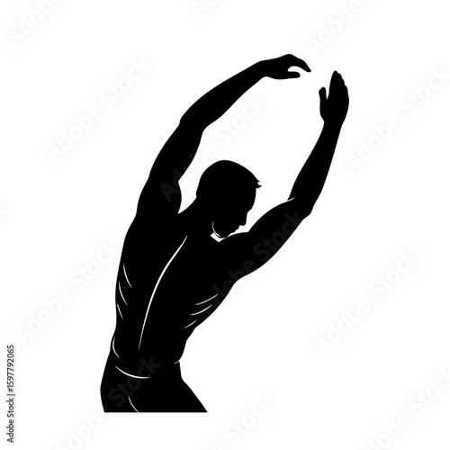 Man stretching arms and back before intense workout silhouette Art Vector illustration