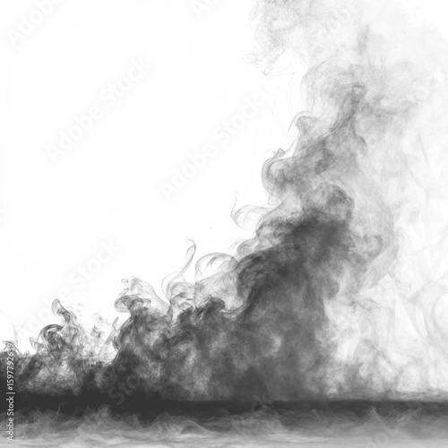 Atmospheric Black Fumes Rising A Dynamic Display of Smoke and Movement Against a Clear Backdrop for Creative Projects.