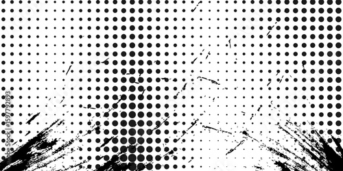 grunge Halftone white and black dots pattern and black gradient grunge texture background. Dotted line comic sport style vector illustration
