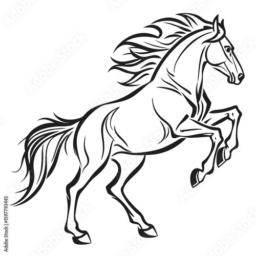 Galloping horse in motion elegant and powerful isolated on white background