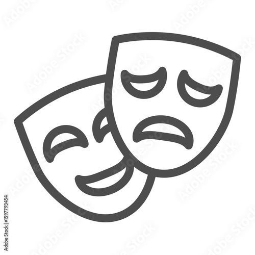 Theatrical masks of comedy and tragedy line icon, theatre concept. Vector graphics. Sad and positive emotion, psychology sign on white background, outline style icon of mobile or web design.