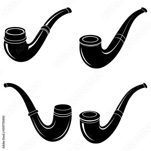 Four black tobacco pipes arranged in a square formation on a white background in a vector graphic style