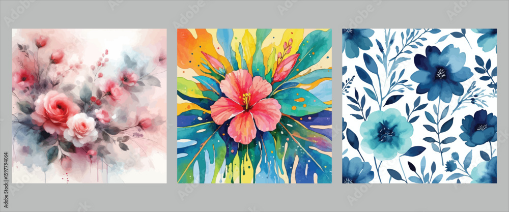 Obraz premium 3 floral background vector illustration bundle